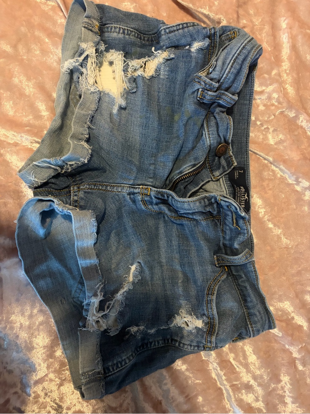 Hollister Medium Blue Denim Shorts with Frayed Edge